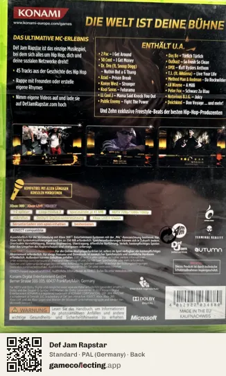 Def Jam Rapstar Xbox 360, Germany box back