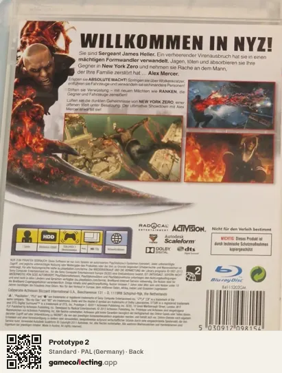 Prototype 2 PlayStation 3, Germany box back