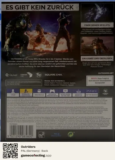 Outriders PlayStation 4, Germany box back