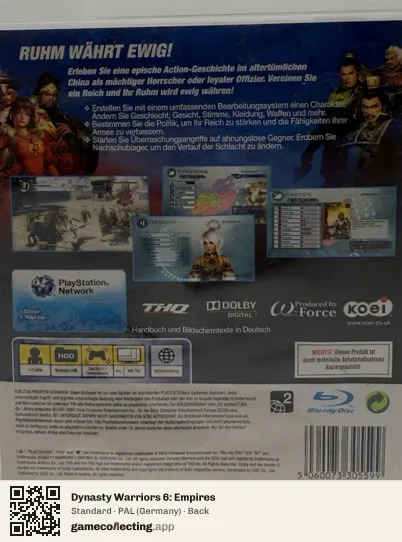 Dynasty Warriors 6: Empires PlayStation 3, Germany box back