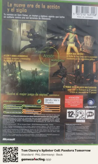 Tom Clancy's Splinter Cell: Pandora Tomorrow Xbox, Germany box back