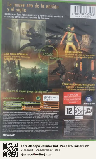 Tom Clancy's Splinter Cell: Pandora Tomorrow Xbox, Germany box back