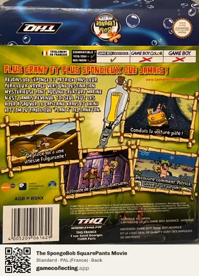 The SpongeBob SquarePants Movie Game Boy Advance, France box back