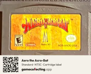 Aero the Acro-Bat Game Boy Advance, NTSC cartridge label