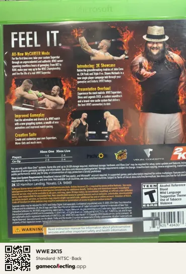 WWE 2K15 Xbox One, NTSC box back
