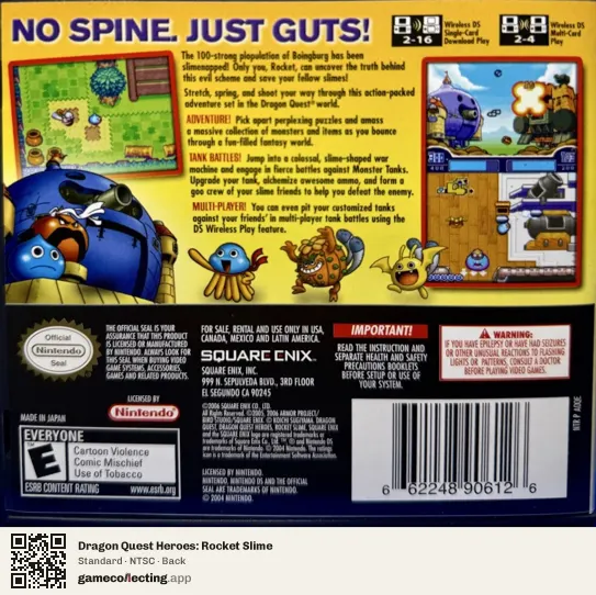 Dragon Quest Heroes: Rocket Slime Nintendo DS, NTSC box back