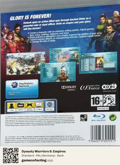 Dynasty Warriors 6: Empires PlayStation 3, Germany box back