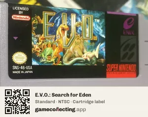 E.V.O.: Search for Eden Super Nintendo Entertainment System, NTSC cartridge label