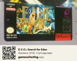 E.V.O.: Search for Eden Super Nintendo Entertainment System, NTSC cartridge label
