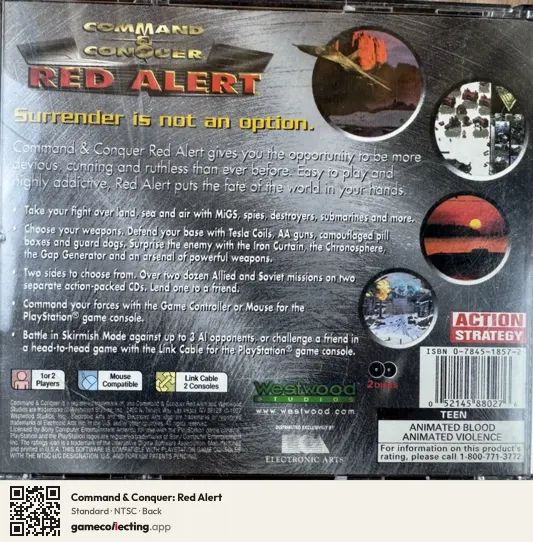 Command & Conquer: Red Alert PlayStation, NTSC box back