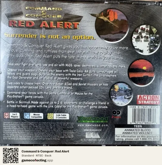 Command & Conquer: Red Alert PlayStation, NTSC box back