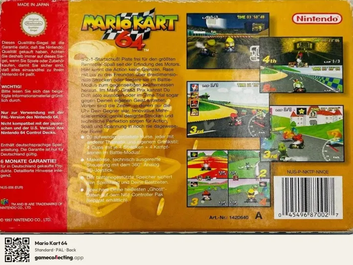 Mario Kart 64 Nintendo 64, PAL box back