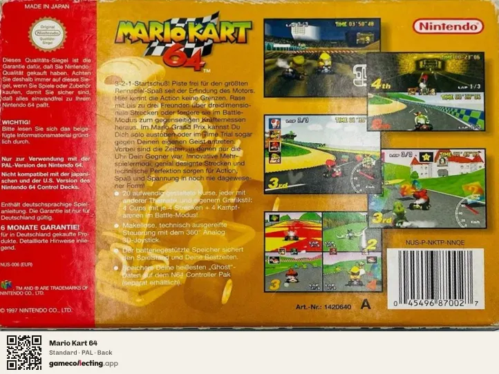 Mario Kart 64 Nintendo 64, PAL box back