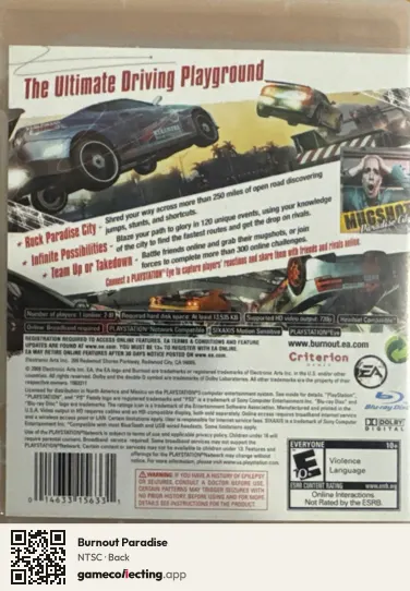 Burnout Paradise PlayStation 3, NTSC box back