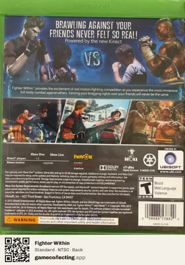 Fighter Within Xbox One, NTSC box back
