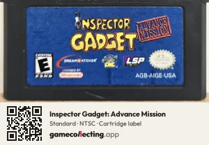 Inspector Gadget: Advance Mission Game Boy Advance, NTSC cartridge label