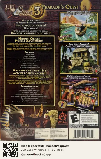 Hide & Secret 3: Pharaoh's Quest Computer, NTSC box back