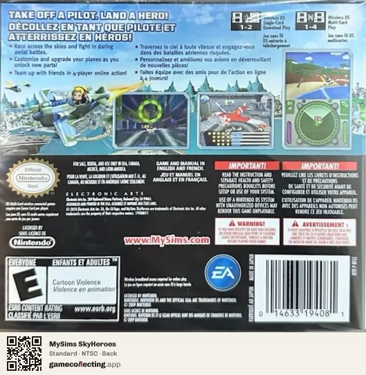 MySims SkyHeroes Nintendo DS, NTSC box back