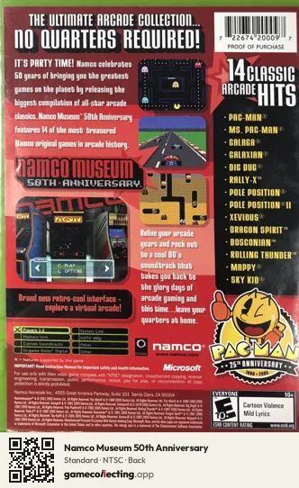 Namco Museum 50th Anniversary Xbox, NTSC box back