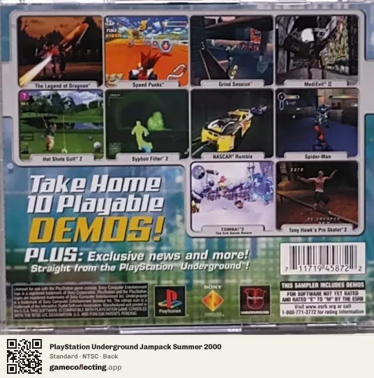 PlayStation Underground Jampack Summer 2000 PlayStation, NTSC box back