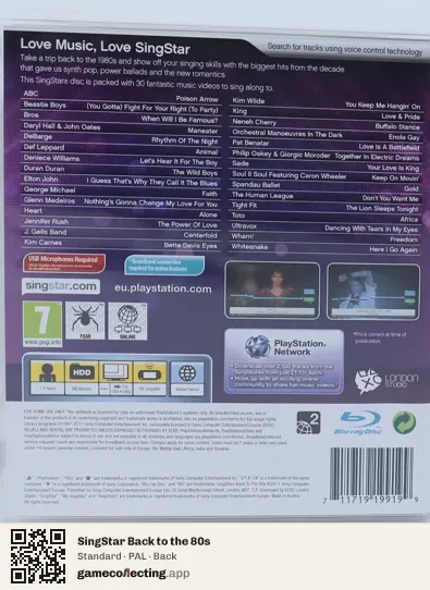 SingStar Back to the 80s PlayStation 3, PAL box back