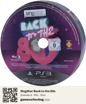 SingStar Back to the 80s PlayStation 3, PAL disc