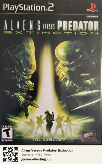 Aliens Versus Predator: Extinction PlayStation 2, NTSC box front