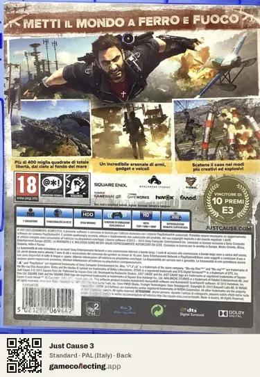 Just Cause 3 PlayStation 4, Italy box back