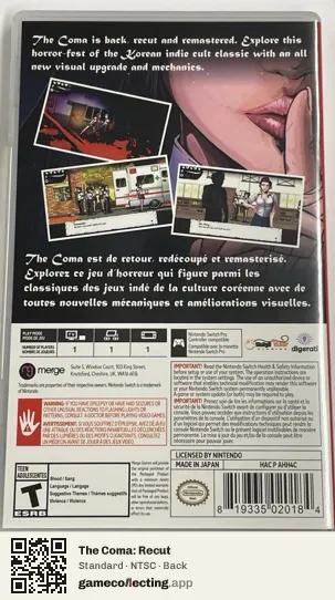 The Coma: Recut Nintendo Switch, NTSC box back