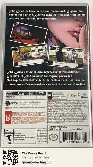 The Coma: Recut Nintendo Switch, NTSC box back