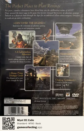 Myst III: Exile PlayStation 2, NTSC box back