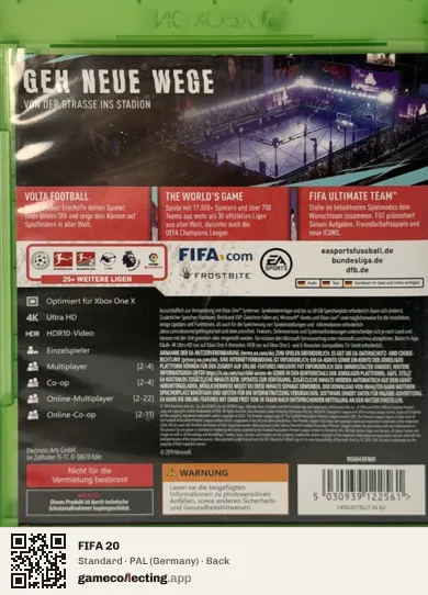 FIFA 20 Xbox One, Germany box back