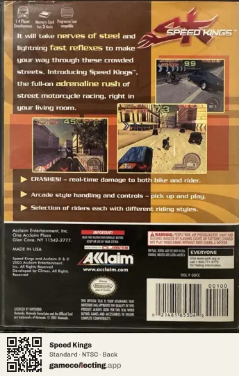 Speed Kings Nintendo GameCube, NTSC box back