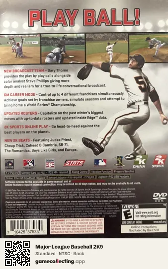 Major League Baseball 2K9 PlayStation 2, NTSC box back