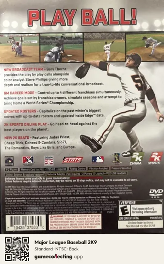 Major League Baseball 2K9 PlayStation 2, NTSC box back