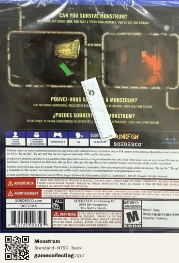 Monstrum PlayStation 4, NTSC box back