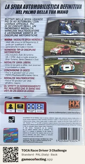 TOCA Race Driver 3 Challenge PlayStation Portable, Italy box back