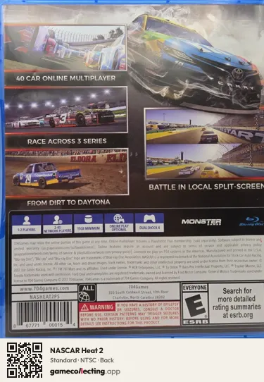 NASCAR Heat 2 PlayStation 4, NTSC box back