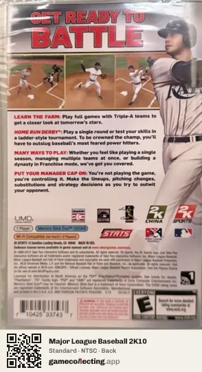 Major League Baseball 2K10 PlayStation Portable, NTSC box back