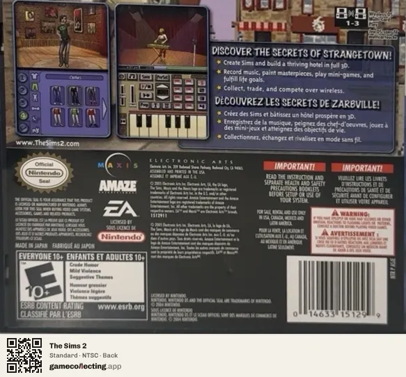The Sims 2 Nintendo DS, NTSC box back