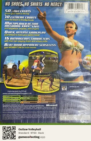 Outlaw Volleyball Xbox, NTSC box back