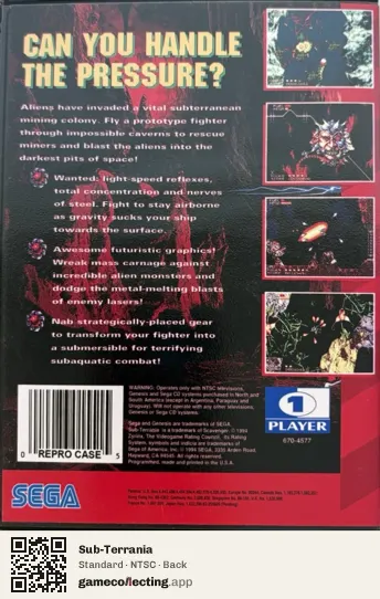 Sub-Terrania Sega Mega Drive / Genesis, NTSC box back