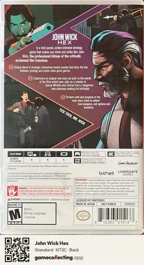 John Wick Hex Nintendo Switch, NTSC box back