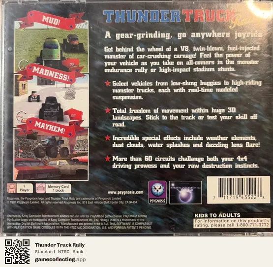 Thunder Truck Rally PlayStation, NTSC box back