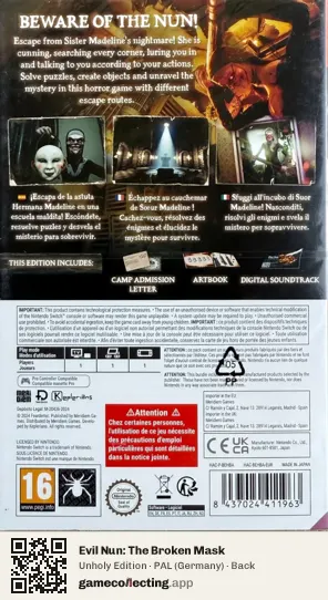 Evil Nun: The Broken Mask Nintendo Switch, Germany box back