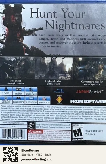 Bloodborne PlayStation 4, NTSC box back
