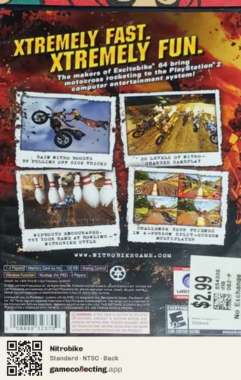 Nitrobike PlayStation 2, NTSC box back