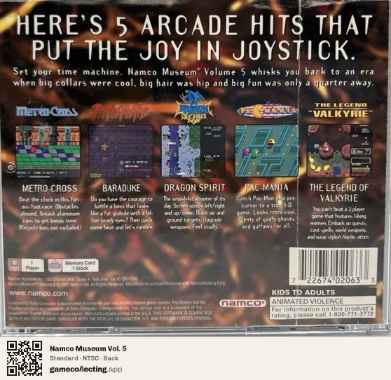 Namco Museum Vol. 5 PlayStation, NTSC box back