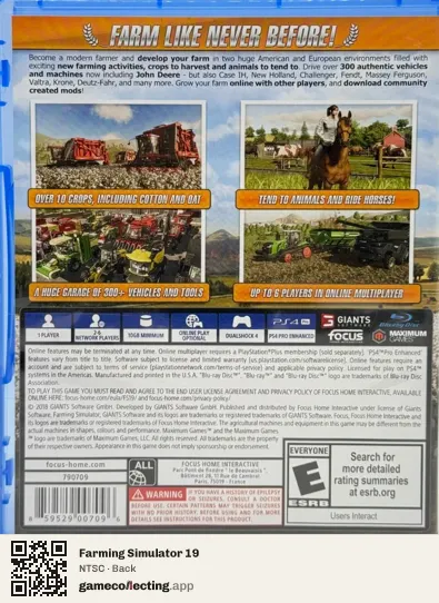 Farming Simulator 19 PlayStation 4, NTSC box back