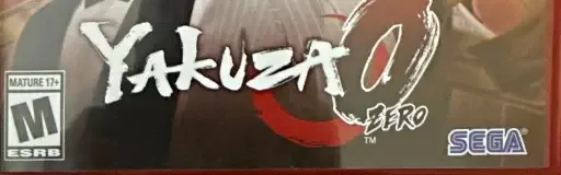 Yakuza 0, the ESRB box on its front